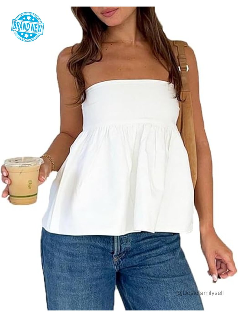 Y2k Summer Ruffle Tube Top Strapless Sleeveless Crop Tank Top Going Out
